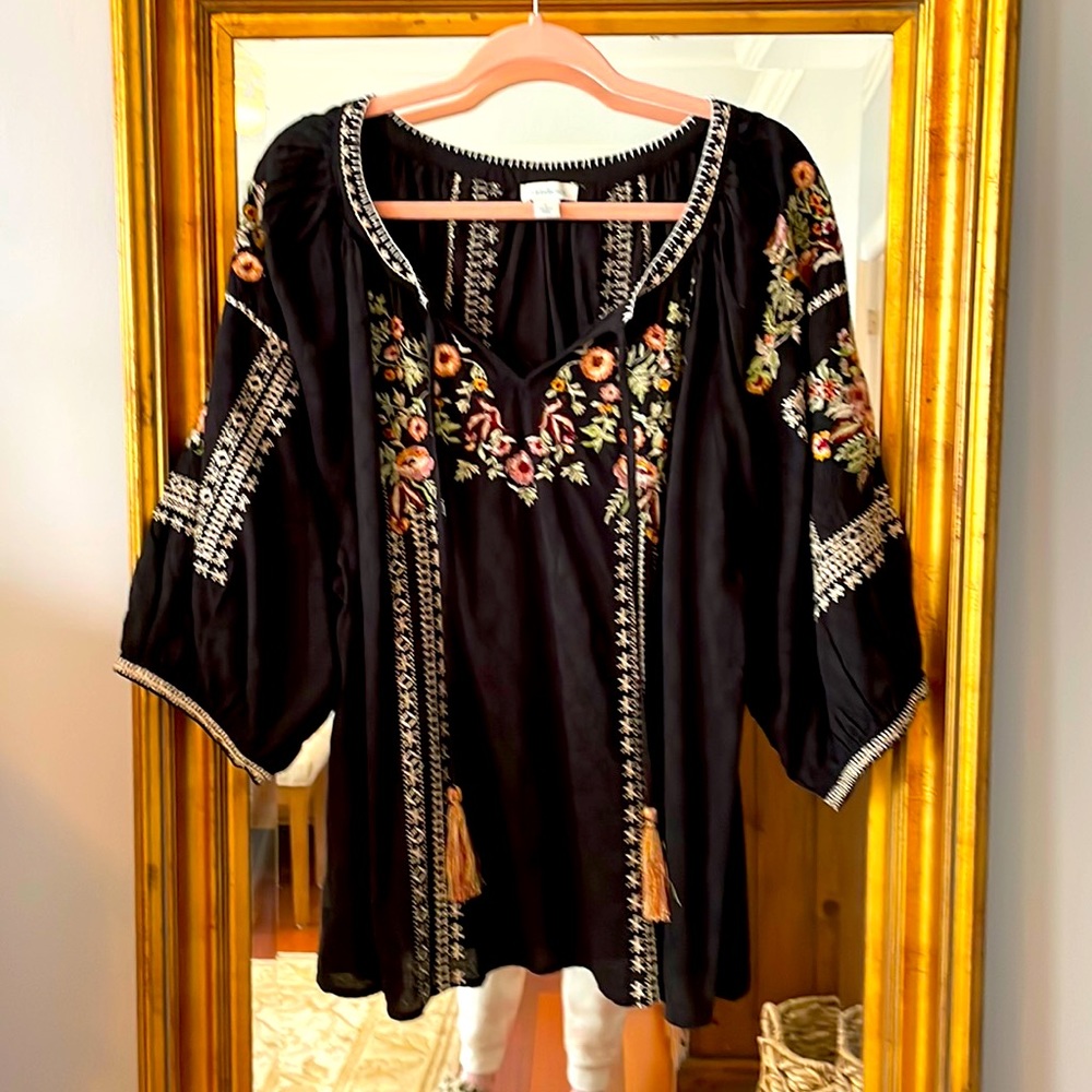 Embroidered Black Boho Sundance Top